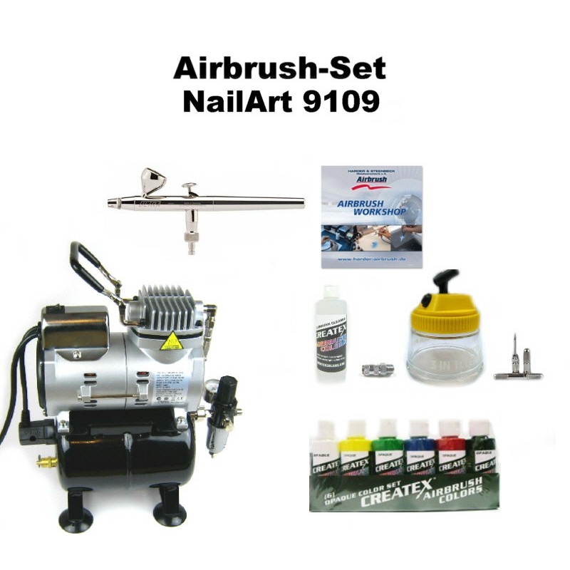 NailArt Komplett Airbrush Set NailArt 9109 Airbrushpistole Ultra